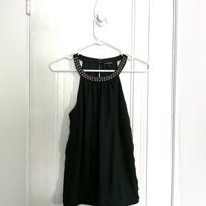 EXPRESS BEADED SLEEVELESS BLOUSE - DARK GREEN - SIZE XS